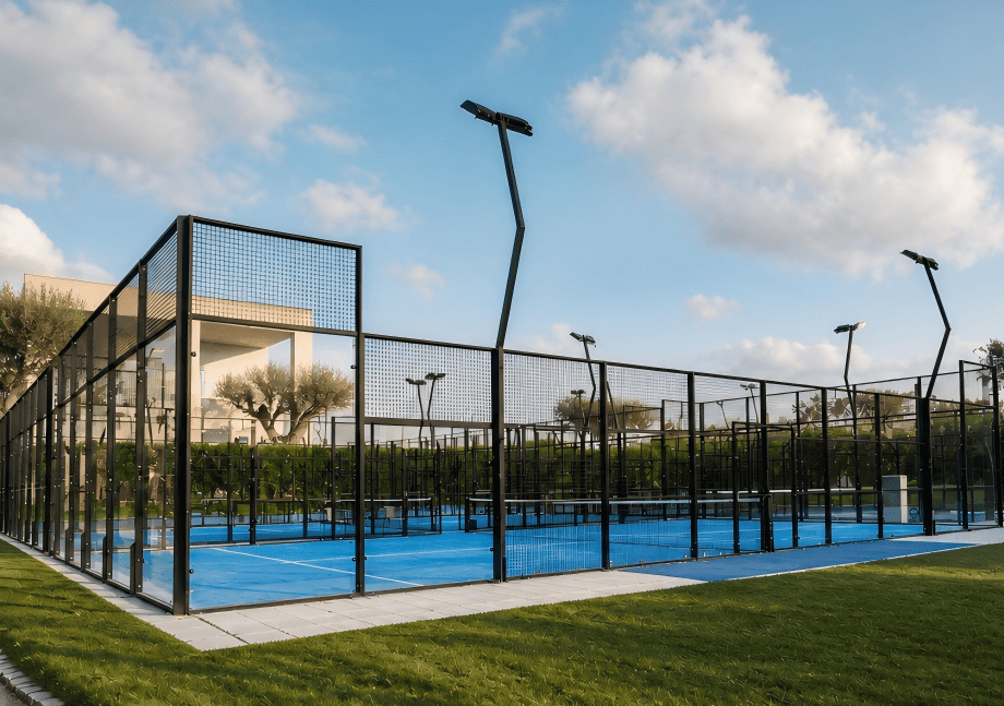 Панорамный корт для падела PadelMax для спортивного комплекса курортного типа.